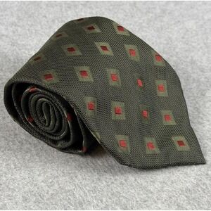 Vintage Cifonelli Paris Rome Handmade Italy Silk Tie Olive Red Geometric 57x4"